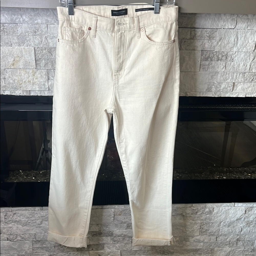 Banana Republic premium denim Cream Ankle Cropped size 29